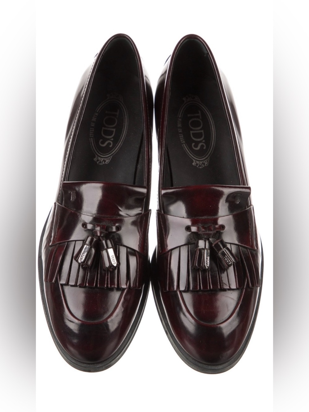 TOD'S Burgundy Tassel Loafers